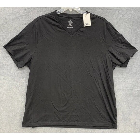 H&M T- Shirt Men's Size 3XL Black V Neck Short Sleeves Regular Fit Standard - Picture 1 of 13